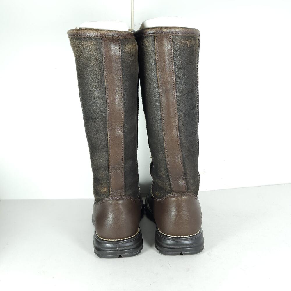 UGG Womens Brooks US7 Tall Brown Leather Shearling Sherpa PullOn Boots - Picture 8 of 16